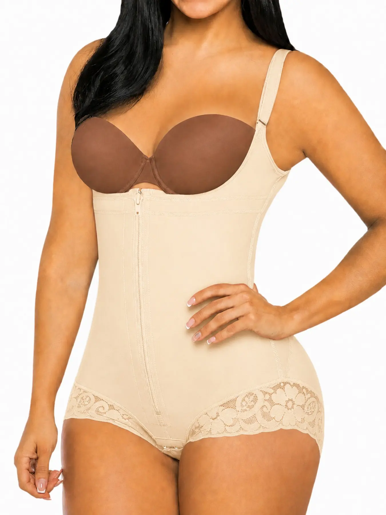 1 Count Women's Solid Color Open Bust Shapewear Bodysuit, Corset, Fajas, Butt Lifting And Tummy Control Body Shaper, Tight-Fitting Jumpsuit With Zipper Closure, High Compressing Colombian Shapewear, Waist Trainer, Suitable For Daily Wear Or Sports