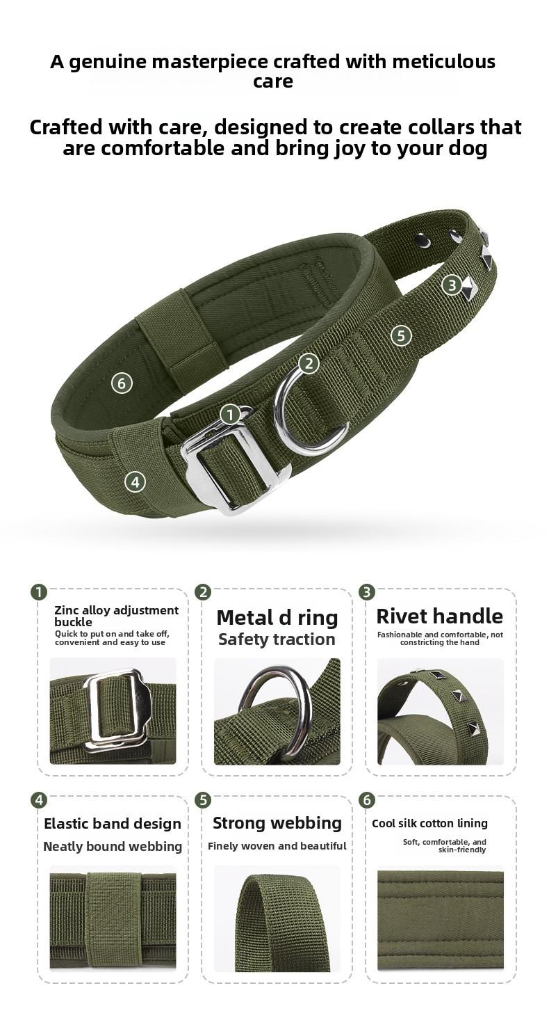 Heavy Duty Tactical Dog Collar with Leash, Reinforced Rivet Anti-Pull Collar for Large Dogs, Welded D-Ring, Quick-Release Zinc Alloy Buckle, Double Layer Nylon, Adjustable Padded Handle for Training Walking, Extra Strong Pet Collar for Big Breeds