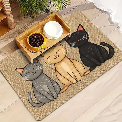 Pet feeding mat, Animal feeding supply, cute design, leak-proof and easy to clean water-resistant surface to prevent floor contamination. Machine washable and durable, suitable for all breeds. Portable for outdoor use, suitable for small and large pets.