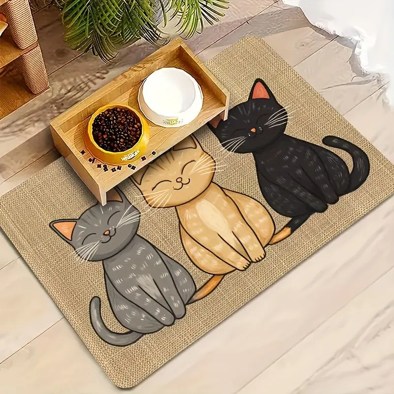 Pet feeding mat, cute design, leak-proof and easy to clean water-resistant surface to prevent floor contamination. Machine washable and durable, suitable for all breeds. Portable for outdoor use, suitable for small and large pets.