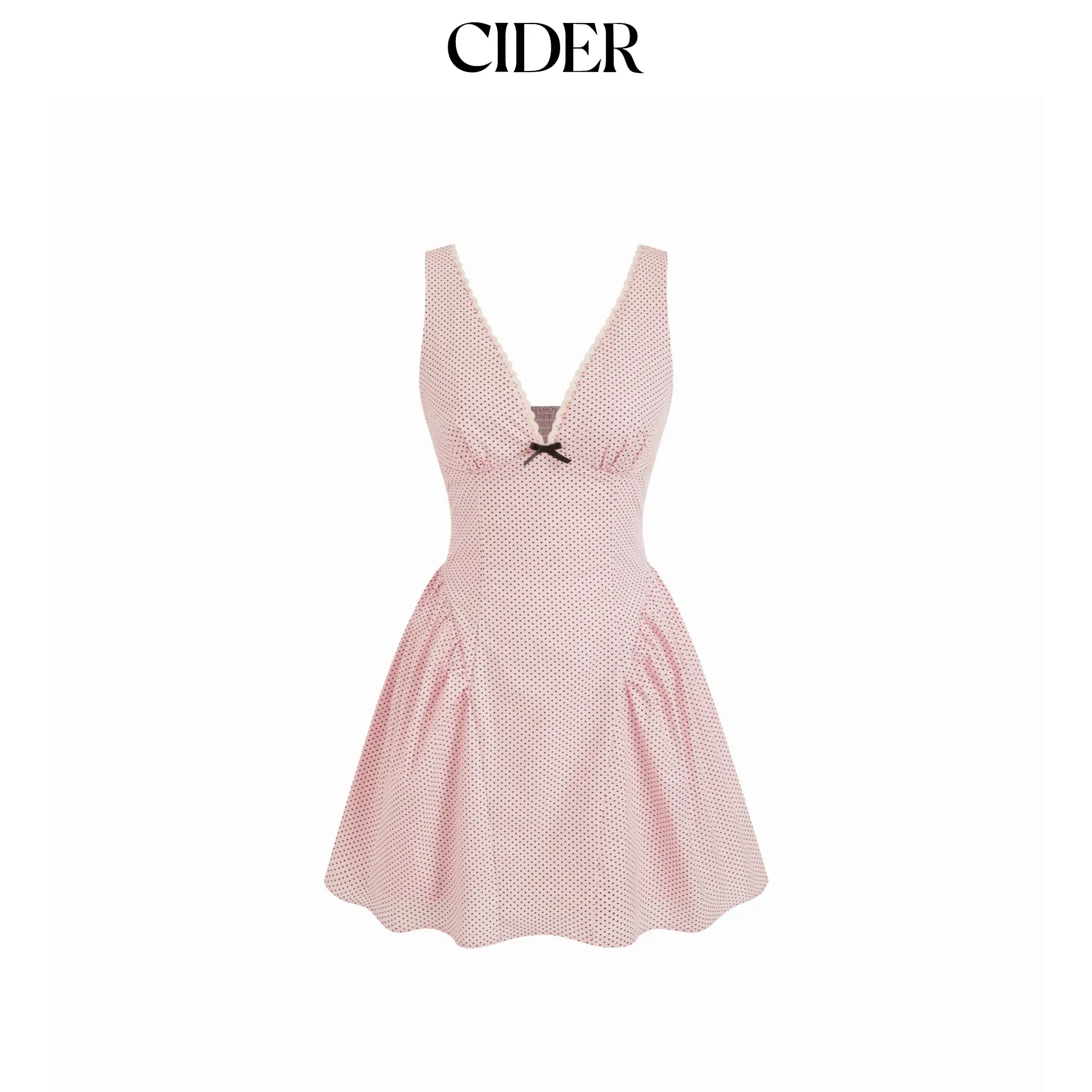 Cider V-neck Polka Dot Bowknot Smock Mini Dress SohoChic