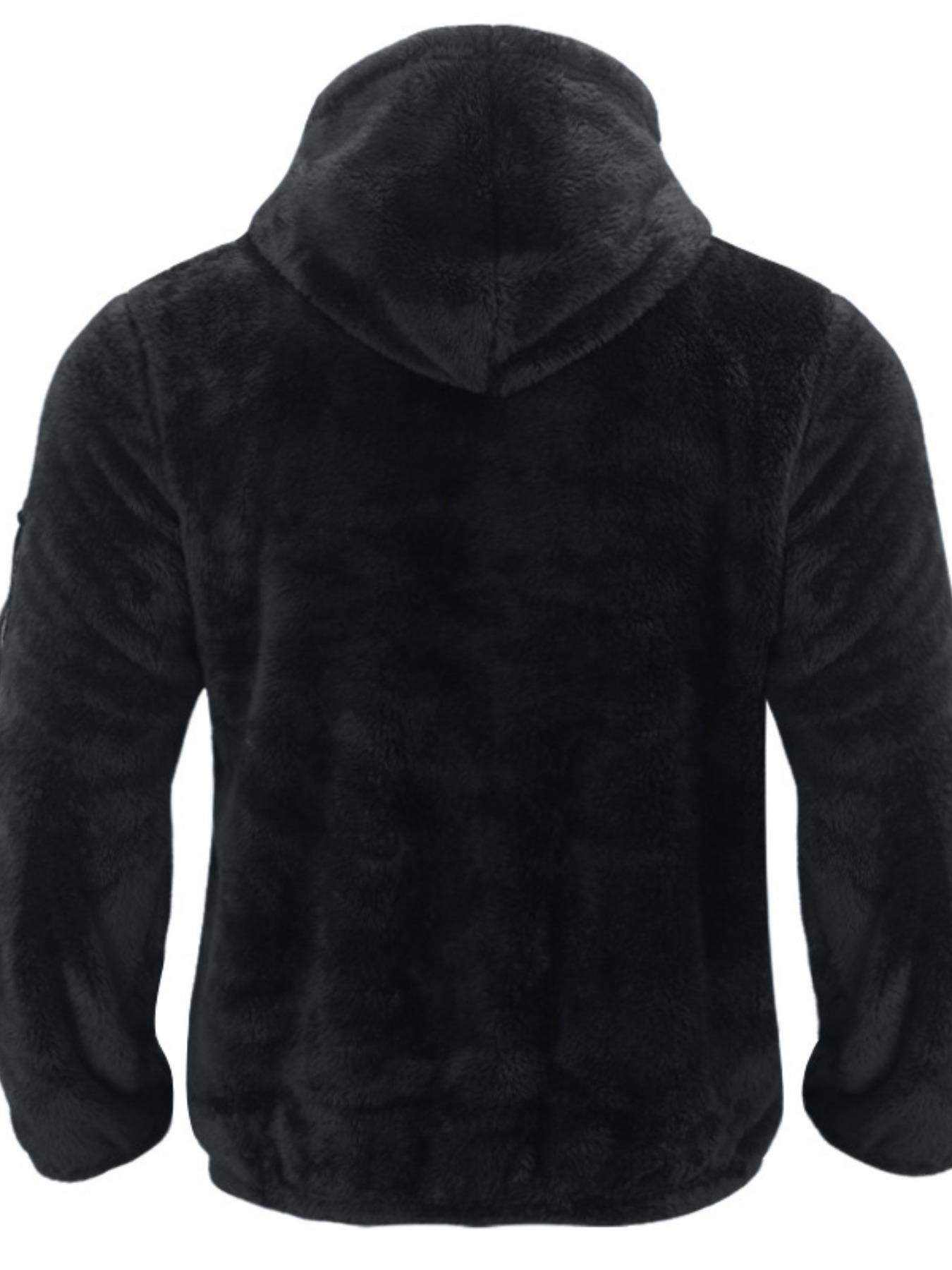Men's Windproof Thermal Jacket, Loose-Fit Hooded Casual Outerwear, Dual-Sided Velvet Warm Coat for Fall & Winter Seasons