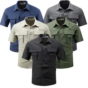 Men's Short Sleeve Tactical Security Shirt with Pen Pockets & Epaulets, Durable Button Down Duty Uniform Top for Law Enforcement, Guard, Police or Outdoor Work.