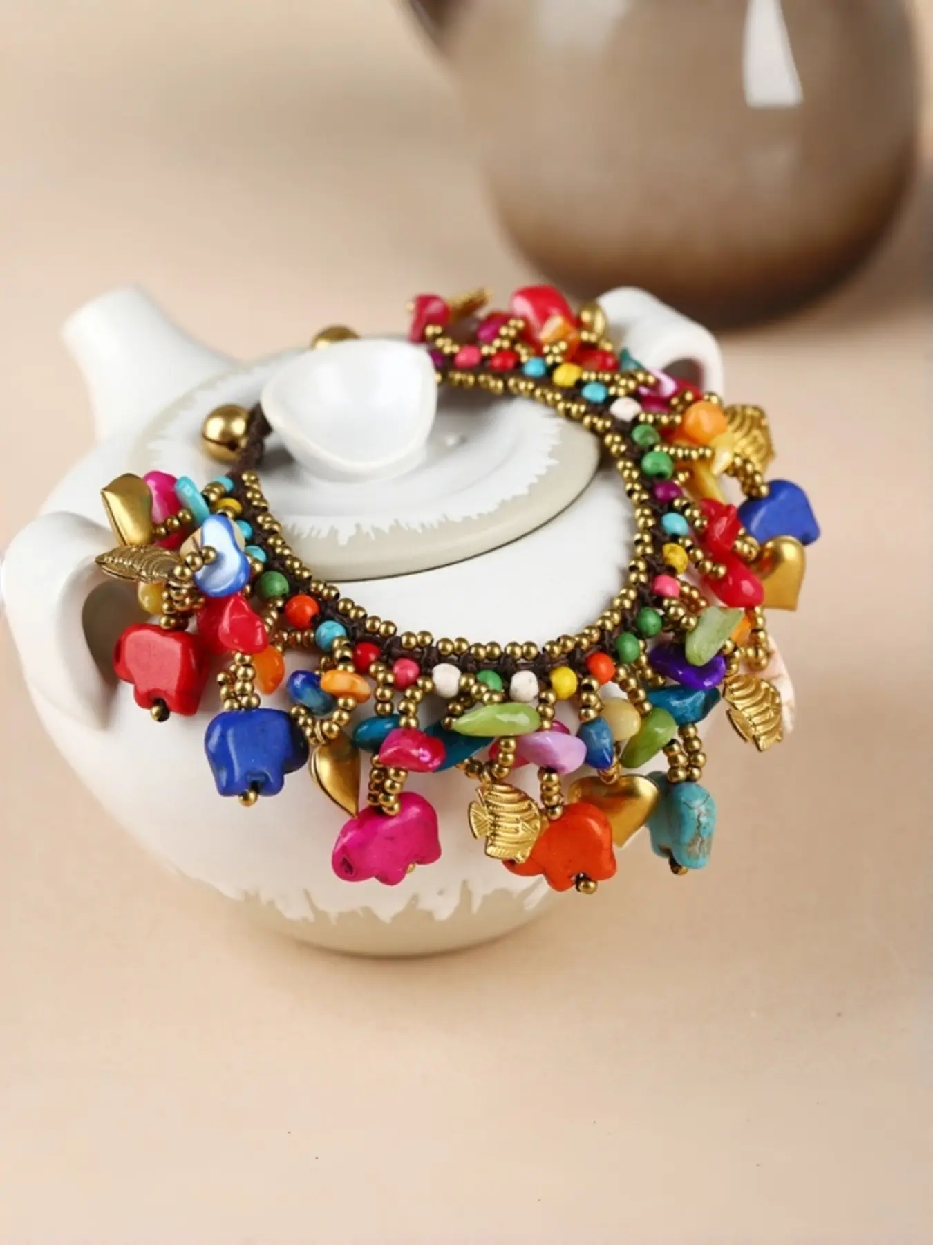 Bohemian Style Handmade Bracelet, Durable and Aesthetic, Copper Alloy Beads and Elephant Pendant, Ethnic Jewelry for Women, High Quality Bracelet