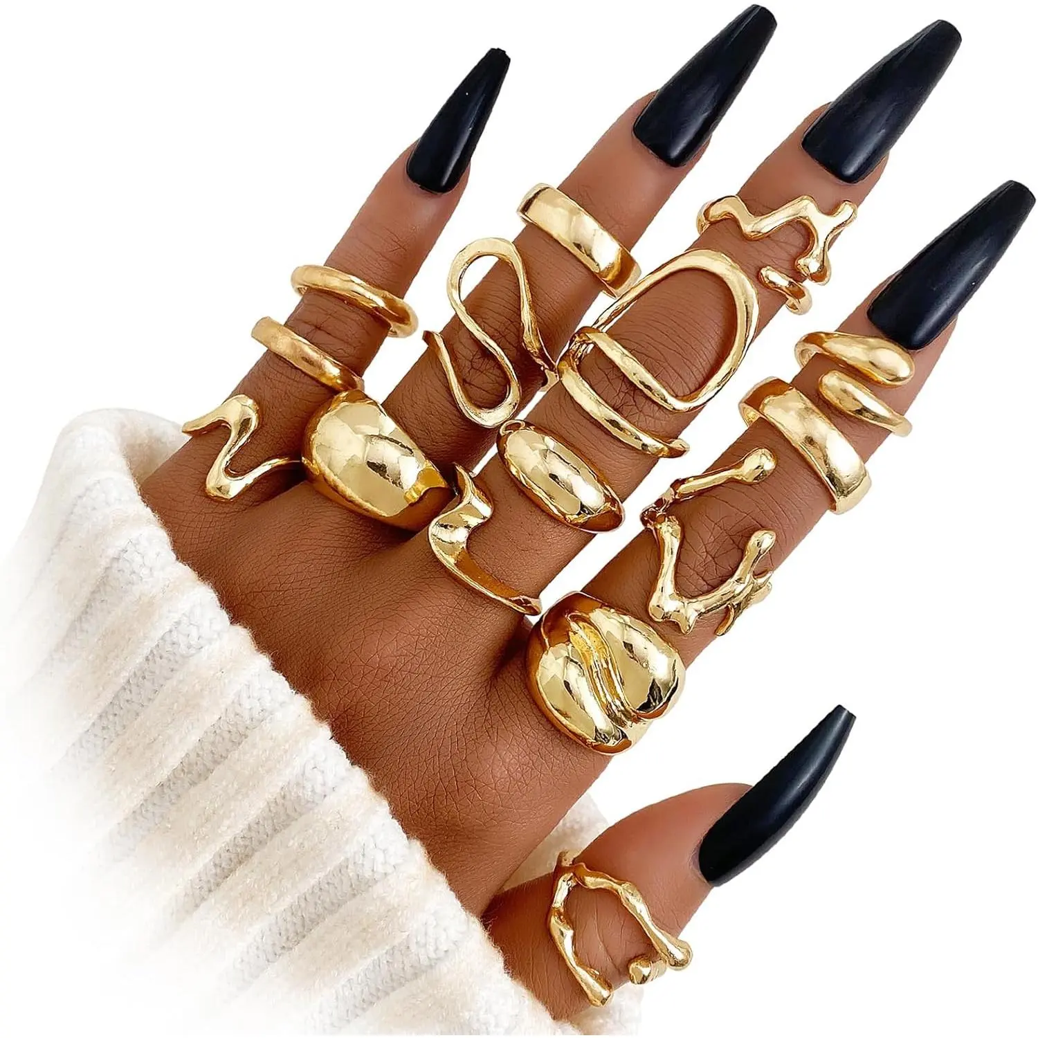 Gold Chunky Rings Set for Women 14k Gold Plated Thick Dome Stackable Open Rings Trendy Dainty Minimalist Jewelry Gifts