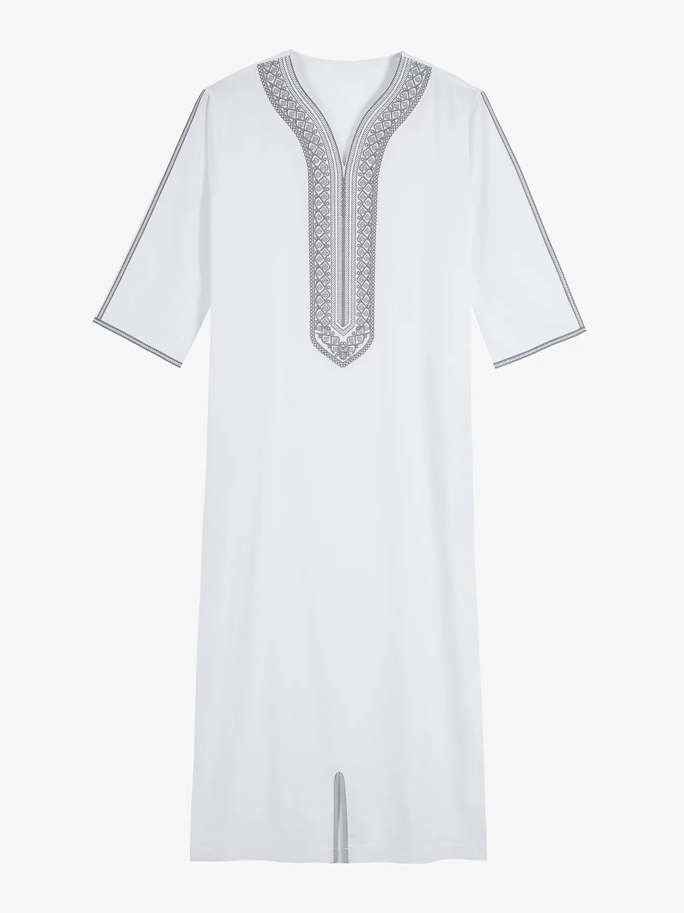 Elegant Embroidered Islamic Men's Long Shirt, Versatile Three-Quarter Sleeve Ethnic Robe, Loose Fit Breathable Tobbi, Modest Muslim Thobe, Saudi Thobe, Ideal for Qatar Kuwait