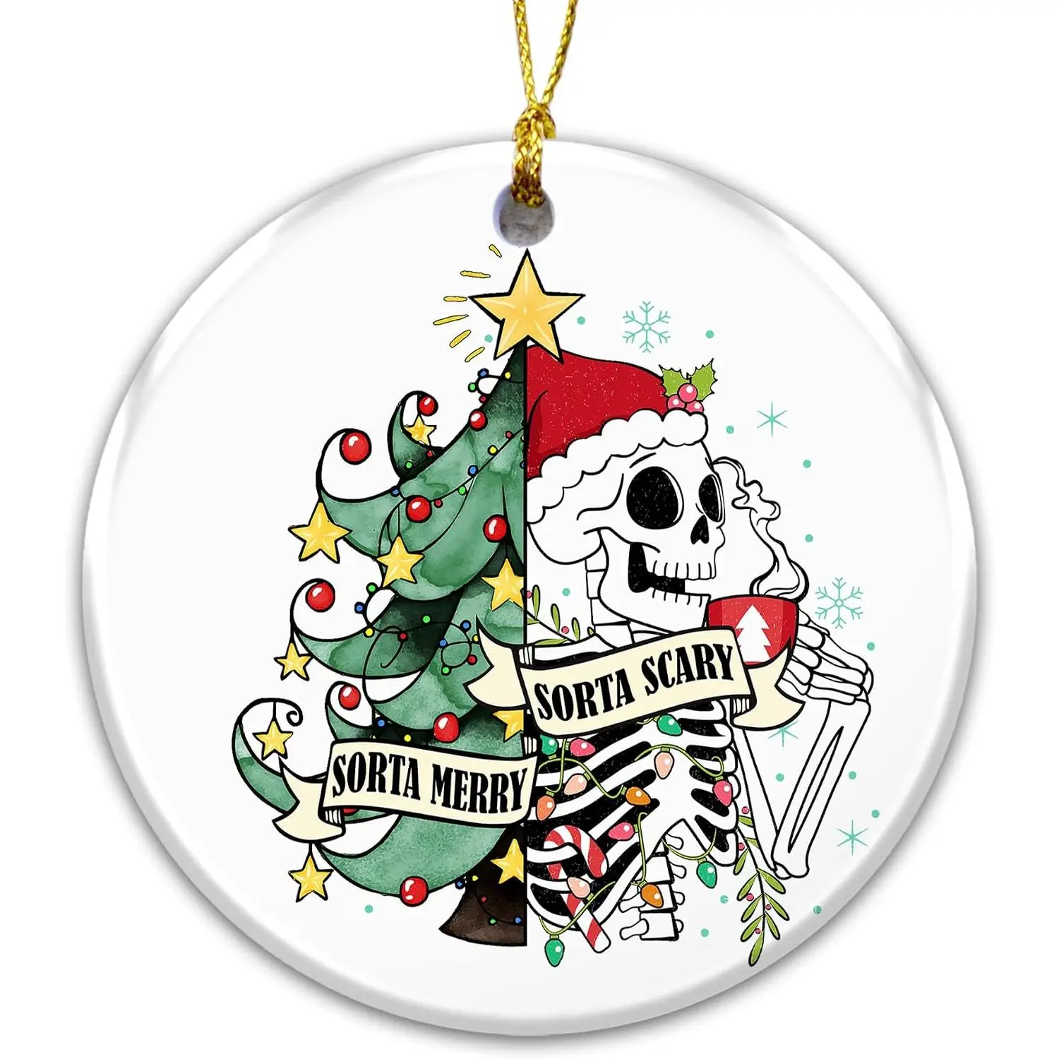 Skull Christmas Ornament – Sorta Merry Sorta Scary Funny Skeleton Santa Claus –  Xmas Tree Decoration,  Décor  for  & Family
