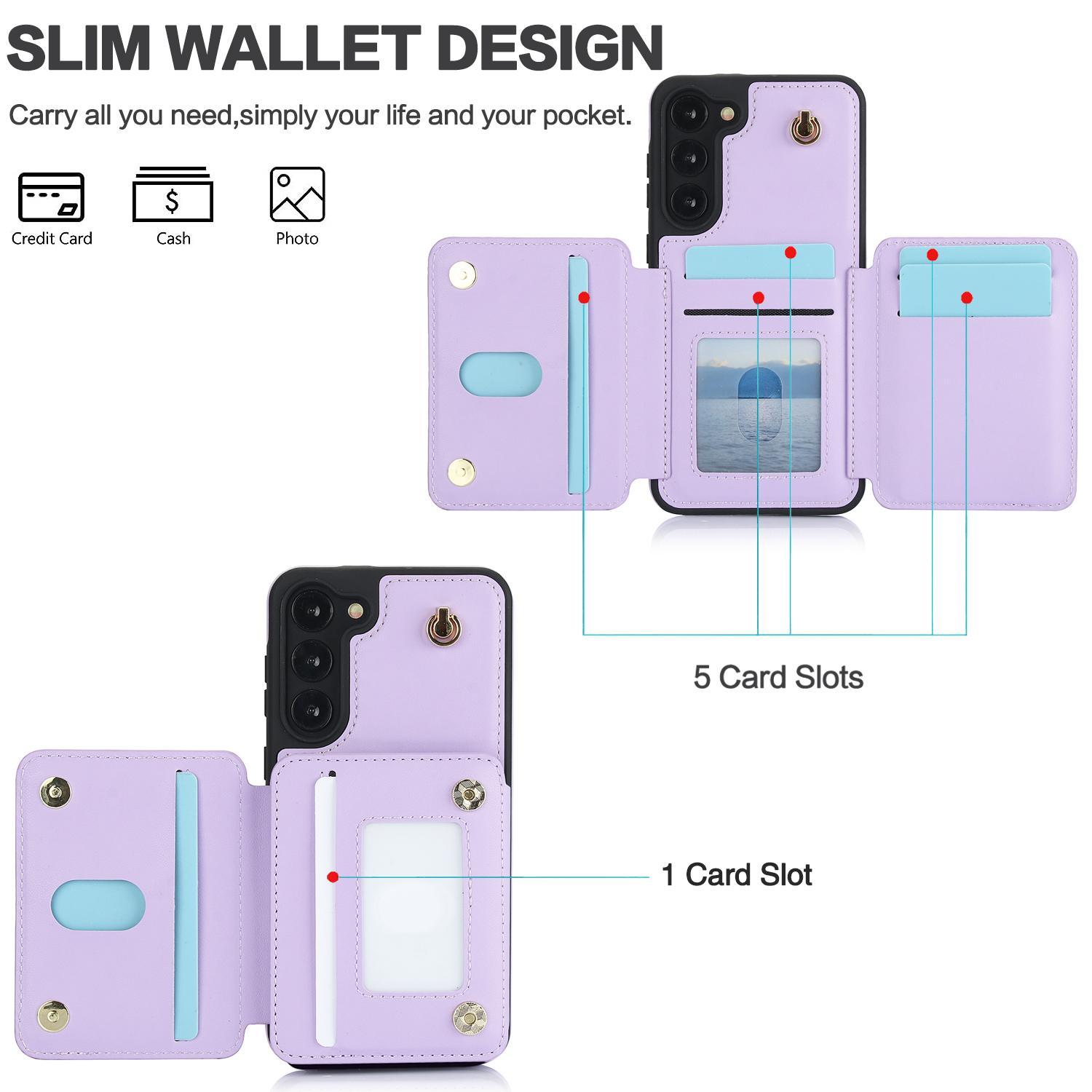 OREKROY Leather Wallet Case for Samsung Galaxy S25 Ultra S24 S23 S22 Plus RFID Blocking- Card Wallet Flip Stand Cover with Crossbody Lanyard & Wristband Strap