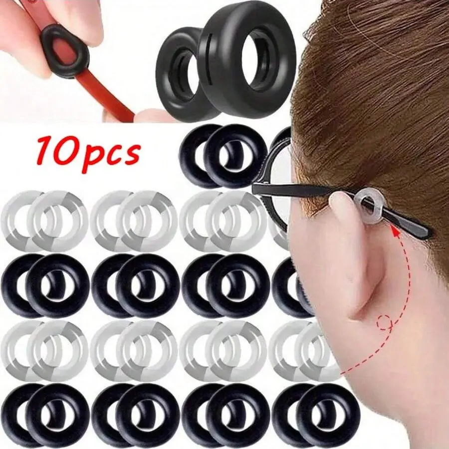 10 Pcs Anti-Slip Eyeglass Temple Tips, Soft Silicone Ear Cushions, Non-Color Changing, Universal Frame Material, Eyewear Accessories