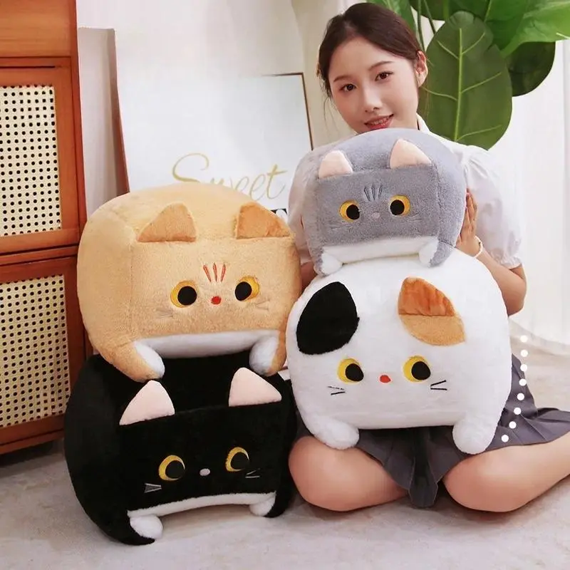 Cute Soft Square Cat Plush Toy Lovely Black Cat Pillow Little Kitten Animal Plush Doll Kawaii Home Decoration Birthday Gift