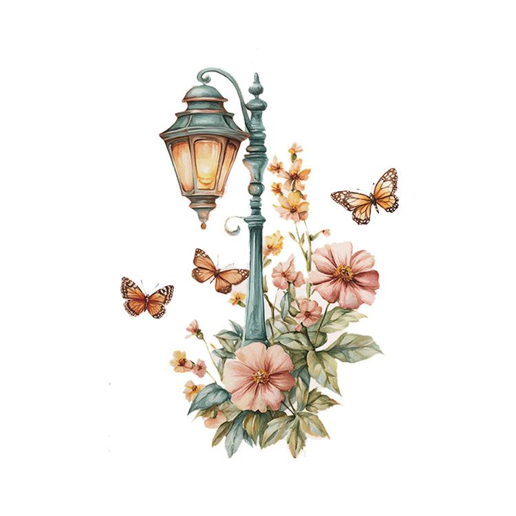 Creative Retro Streetlight Flowers Wall Stickers For Living Room Decor Mural Bedroom Door Home Decoration Self-adhesive Decals