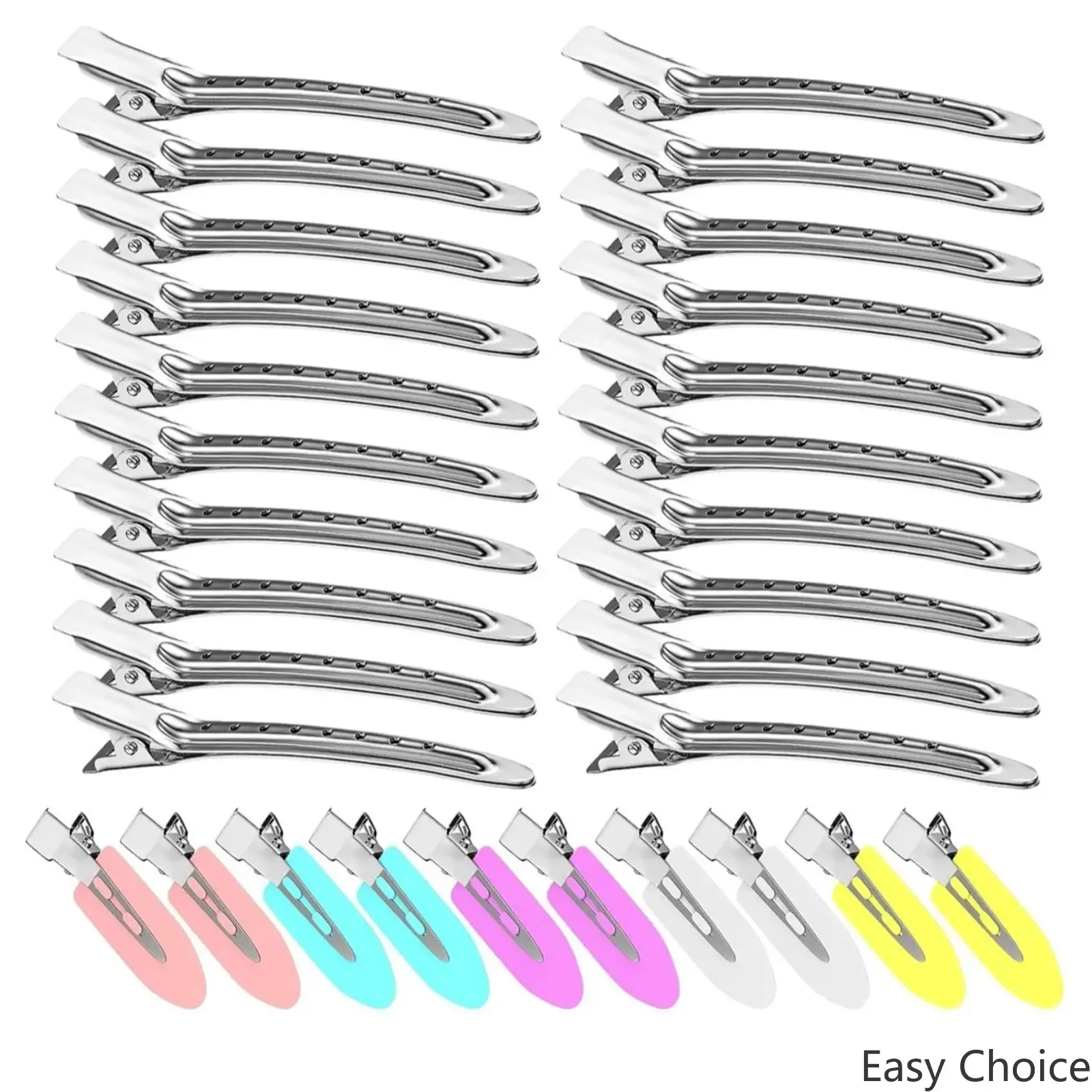 30Pcs Metal Alligator Hair Clips, Silver Duck Billed Salon Styling Clips with Holes, Flat Barrettes for Women, DIY Bow Making, Hair Sectioning Clips for Salon & Home Daily Use