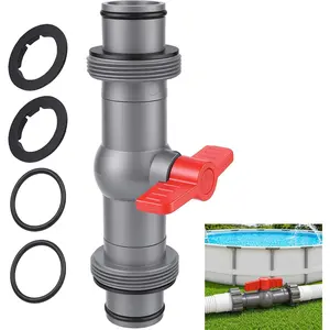 Pool Hose Connector with Valve, 1.5" to 1.5" Pool Hose Adapter Valve for Leak-Proof Dual Seal and Control Water Flow, Durable PP Material, Easy No-Tool Install for Above Ground Pools and Filter Pump