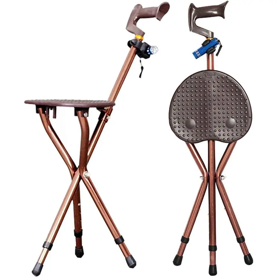 Folding Cane with Seat Alloy Lightweight Adjustable Height 32 - 36 Inches Seat 18 - 23 Inches 400lbs Capacity Anti - Slip Support Portable for Adults Seniors