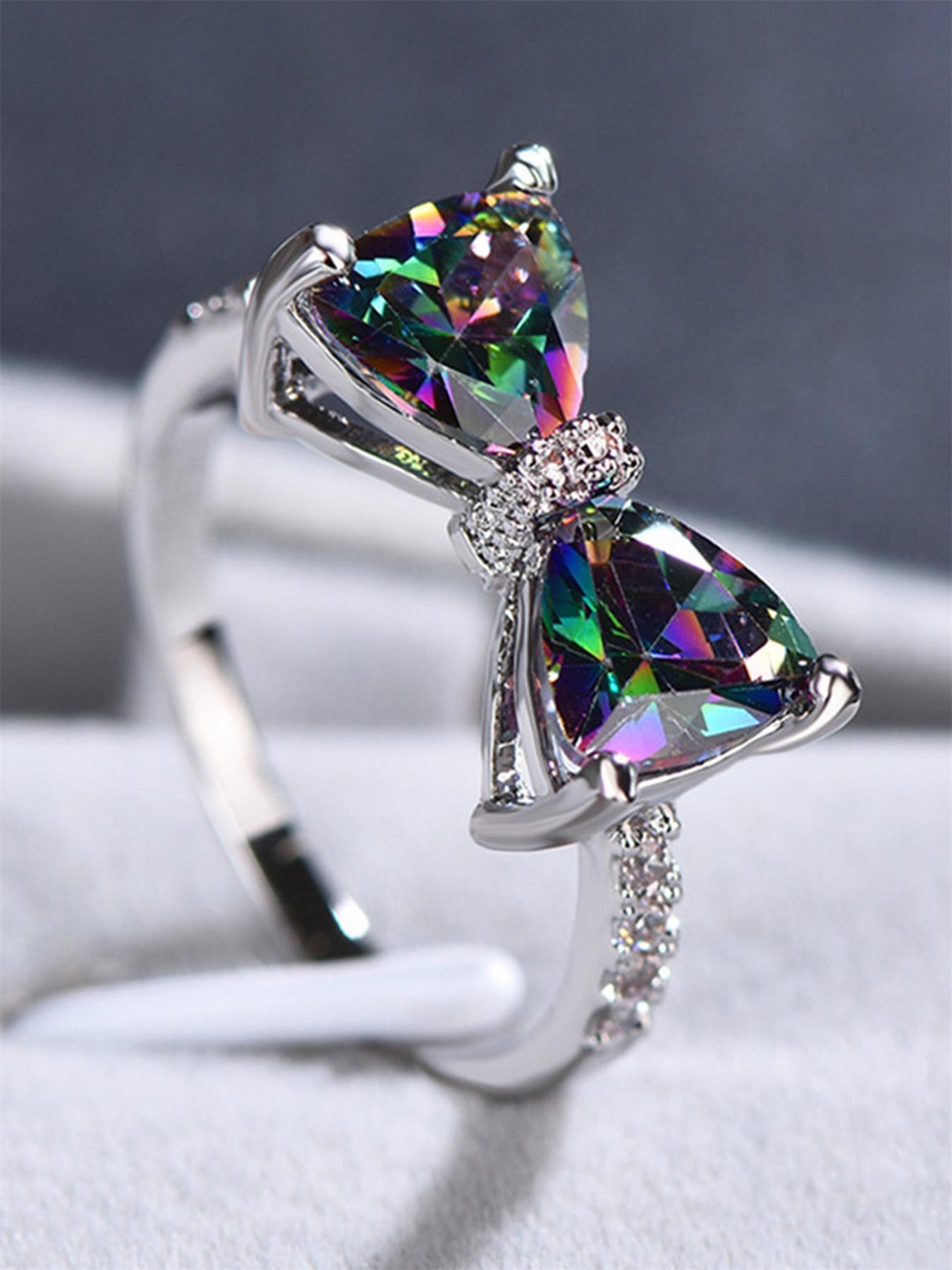 Hot Fashion Rhinestone Decorated Bow Design Ring, Artificial Zircon Ring, Cubic Zirconia Rings, Beautiful rings, Wedding Engagement Bridal Jewelry for Women, Jewelry for Birthday Gift, Gifts for Wife