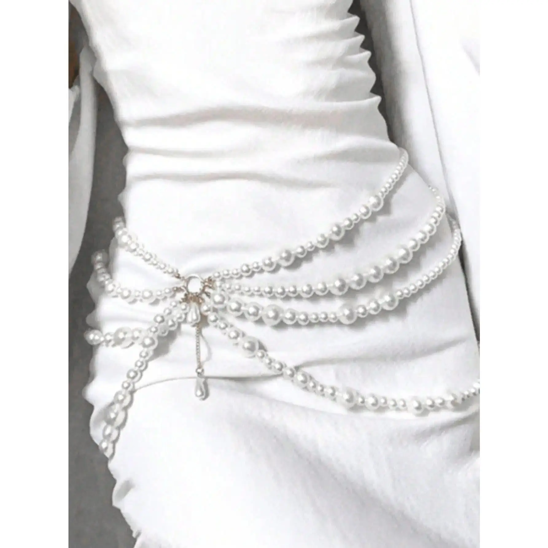 1pc Elegant Multi-layer Imitation Pearl Waist Chain Belt for Women, Tassel Pendant, Wedding/Party Dress Decoration