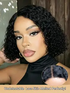 8 Inch Human Hair Pixie Curly Wig, 4x4 Lace Closure Glueless Short Hair Wig, Side Part Curly Style, Easy Wear Wig, Soft Silky Texture for Women