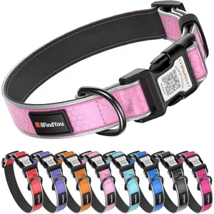Reflective Personalized Dog Collar with QR Code Tag, Safety Night Visibility Anti-Loss Function (Pink-02, Large)