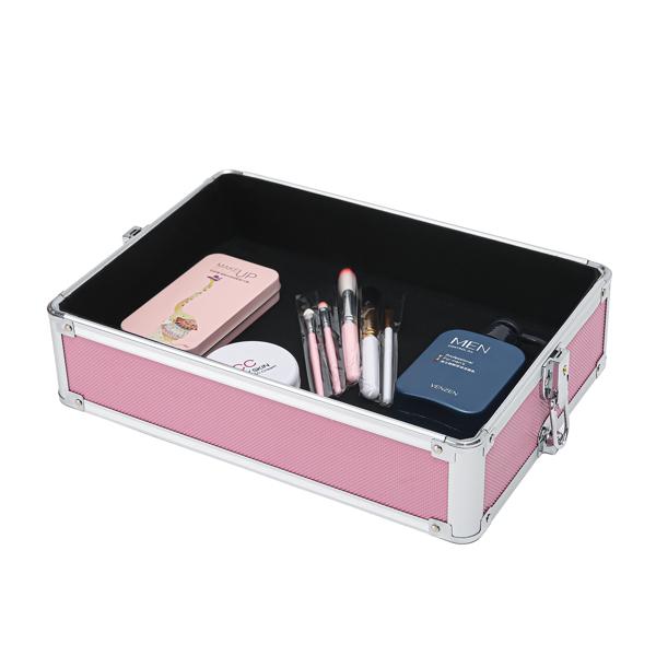 4 In 1 Aluminum Makeup Case Pink, Professional Cosmetic Storage Box for Makeup Tools Brushes and Accessories, Portable Beauty Organizer for Travel and Home Use