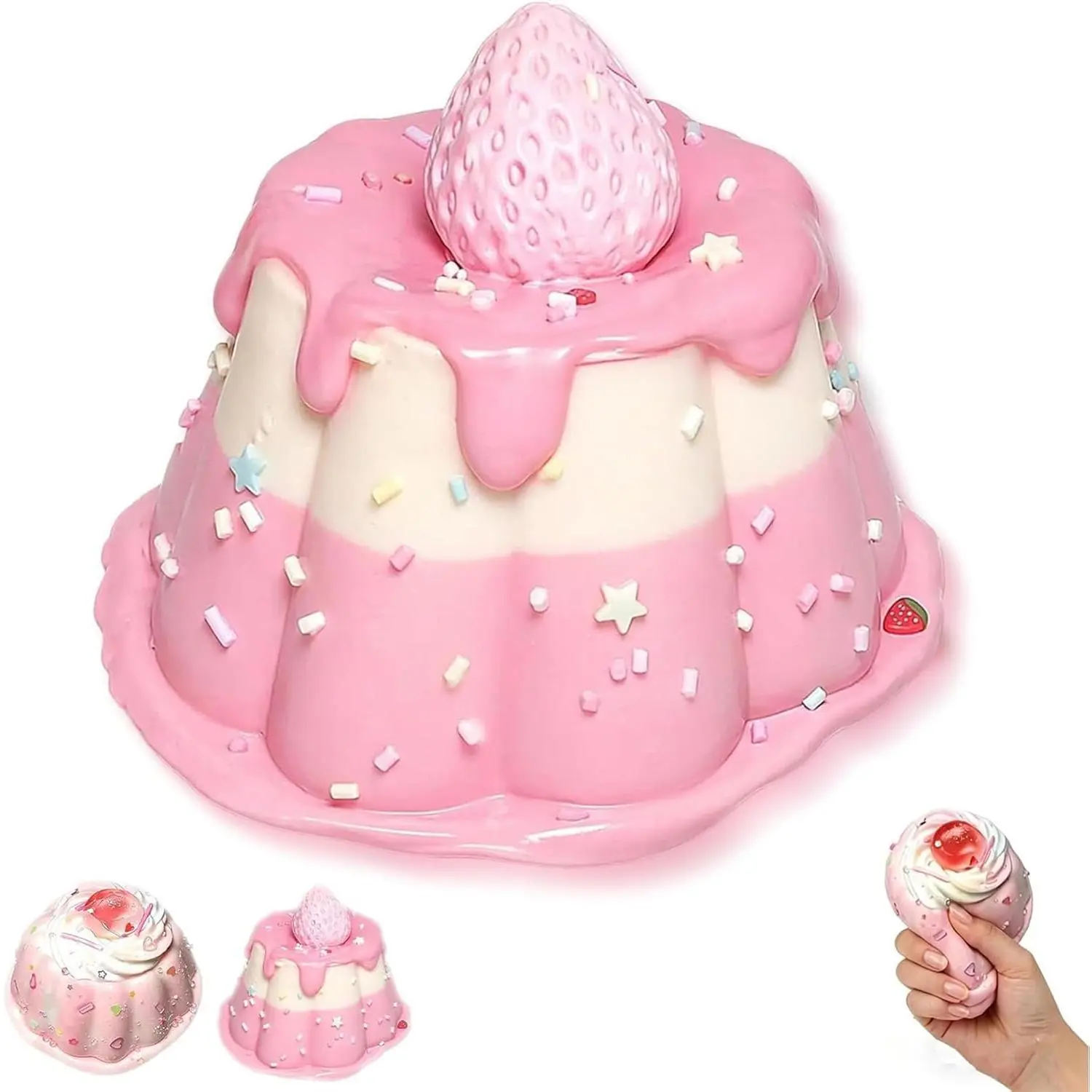 Realistic Strawberry Cream Cake Squishy Toy for Stress Relief , Super Slow Rising Sensory Squeeze Toy, Cute Food Themed Fidget Toy, Office Desk Decor & Party Favor Gift (#B)