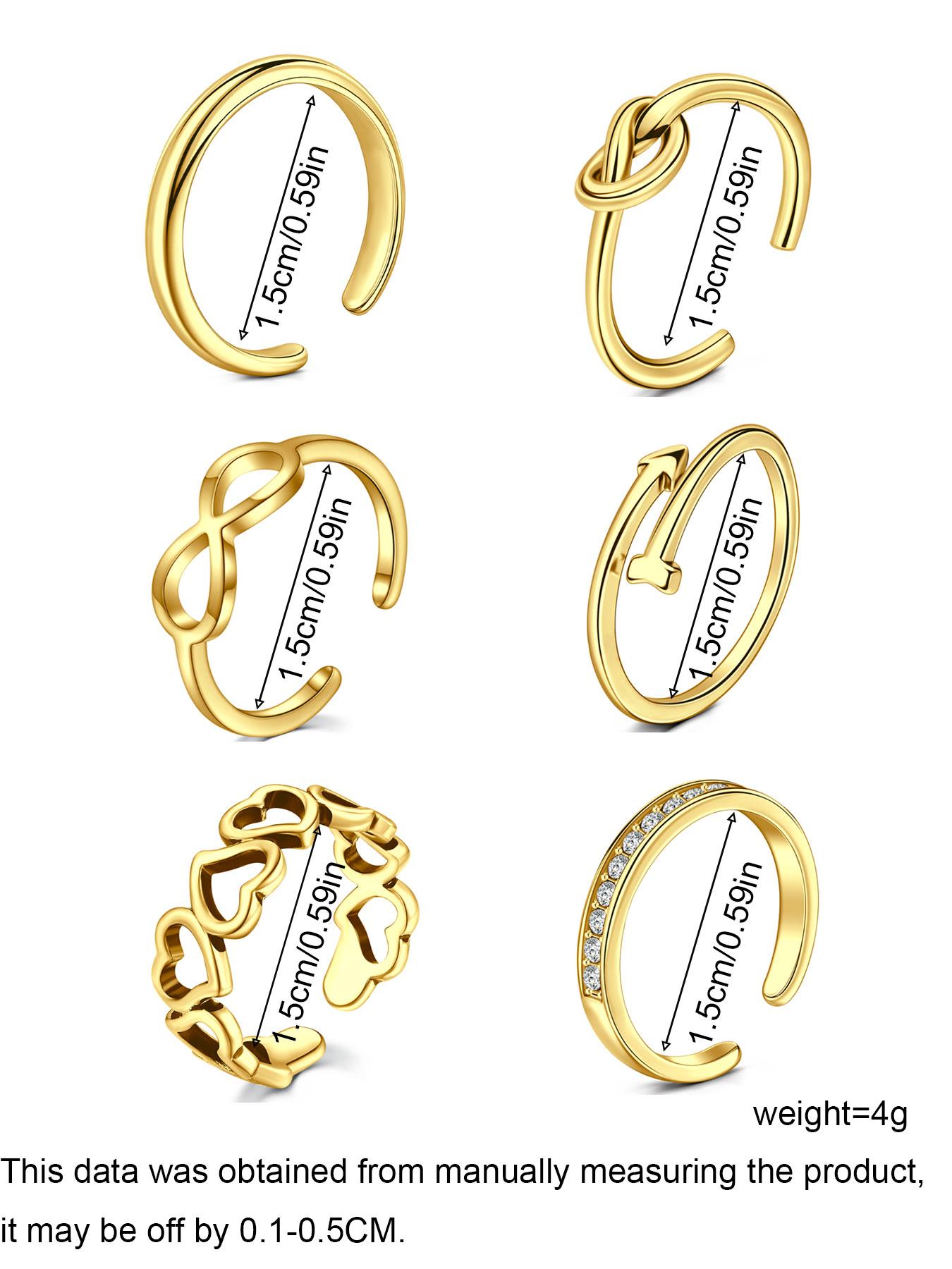 Women's Rhinestone Decorated Toe Rings (6pcs), Adjustable Open Toe Rings for Women & Girls, for Party, Daily Clothing Decor, Birthday Gift