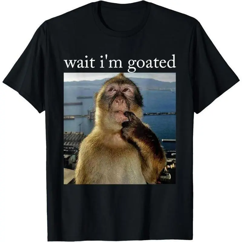 Women's Funny Graphic T-Shirt with "Wait I'm Goated" Monkey Meme, Casual 100% Cotton Short Sleeve Round Neck Streetwear Top, Shortsleeve, Tshirt, Funny Shirts, Meme Shirts Funny