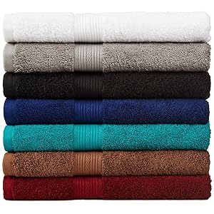 Amazon Basics 6 Piece Oversized Fade resistant Towel set, 100% Cotton towels for bathroom, soft and absorbent, 2 Bath Towels, 2 Hand Towels and 2 Washcloths bathroom towel set, Navy Blue