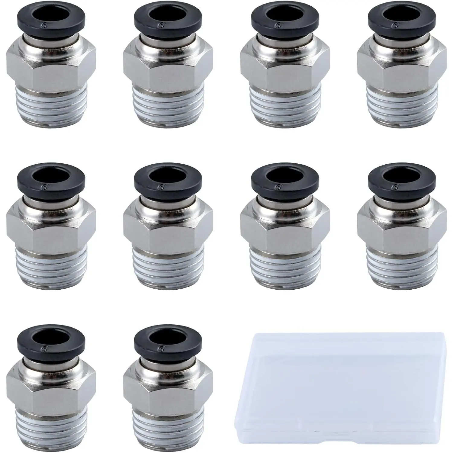 10 count Push to Connect Tube Fitting PC 6mm Od x 1/4" BSPT Thread Male Straight Union Fittings Push Male Air Tool Fit Connector Quick Release Air Fittings