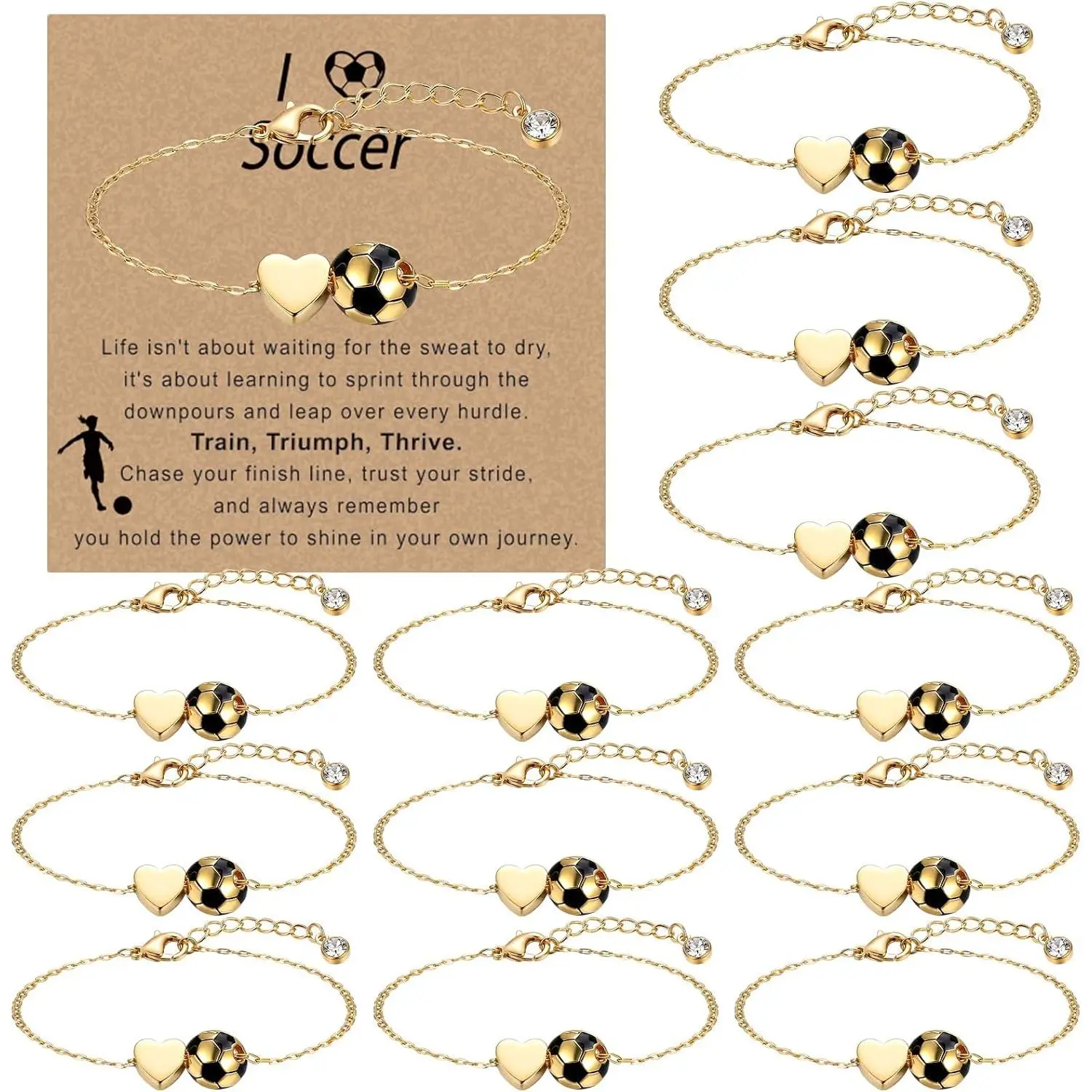 12 Sets Baseball Volleyball Softball Soccer Tennis Bracelet for Women Dainty  Plated Heart Bracelets  Lovers Gifts with Inspirational Cards   Gifts