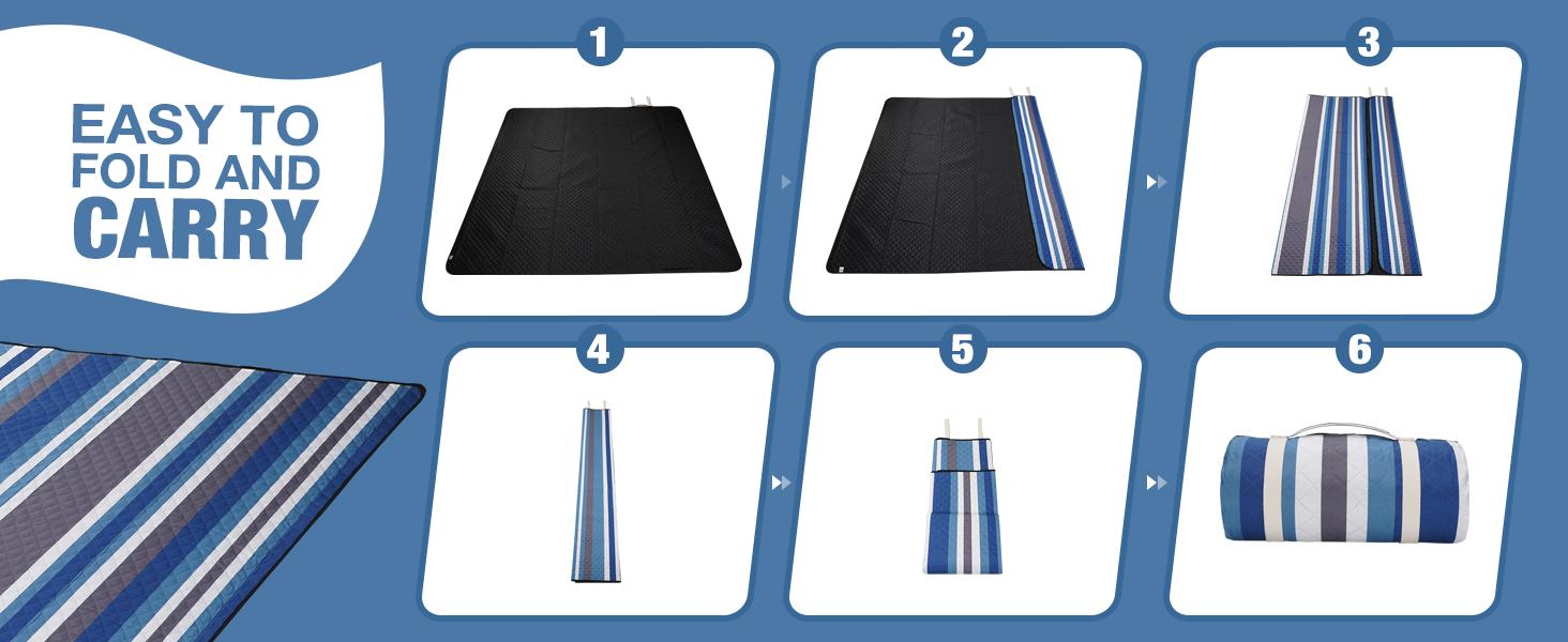 Picnic Blankets Outdoor - 80"x80" Waterproof Beach Blanket, Machine Washable 3-Layer Foldable Park Mat with Sandproof Backing for Grass, Hiking, Travel, Concerts, Indoor (BlueStrip)