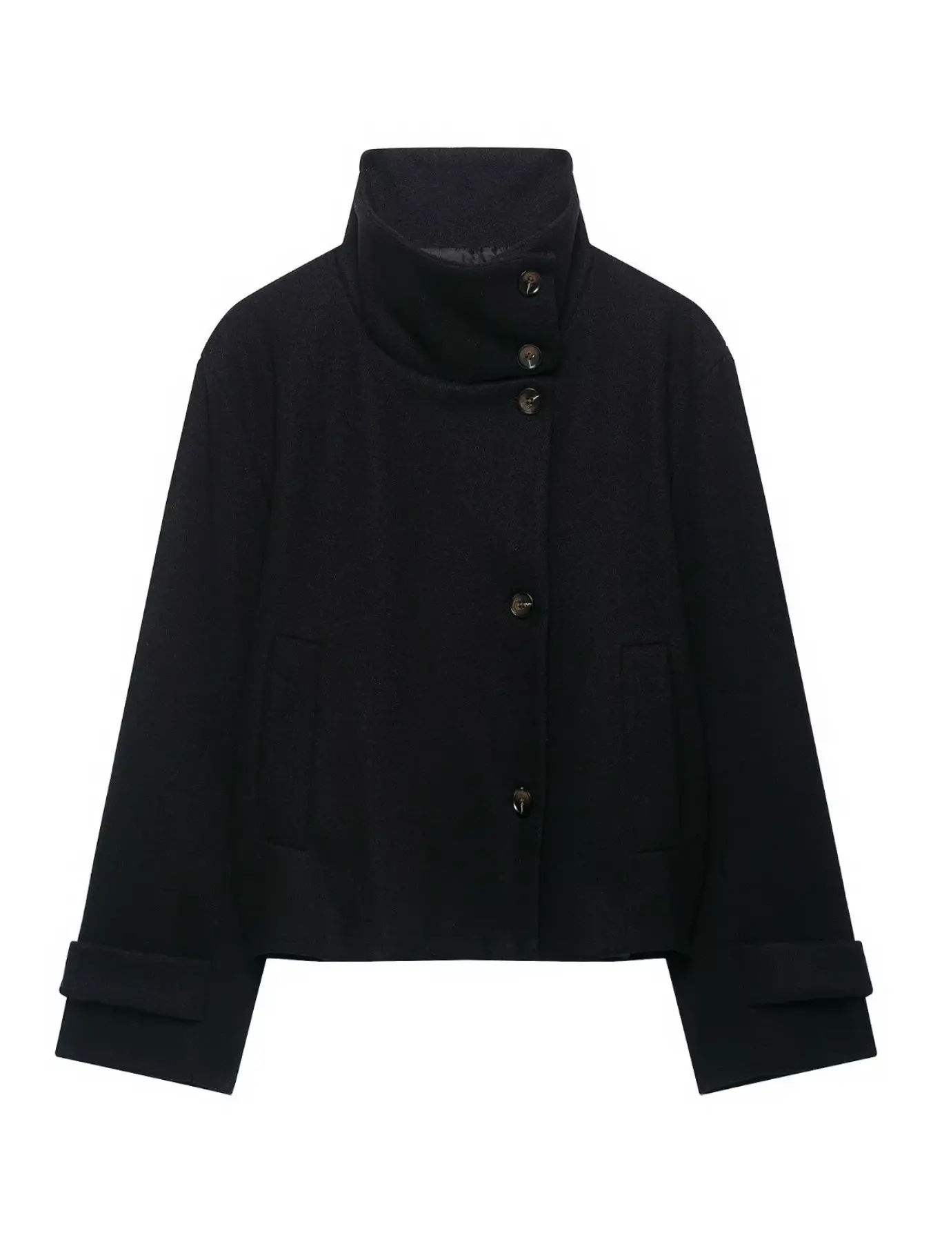 Women's Elegant Stand Collar Oblique Button Short Coat, Loose Fit Casual Daily Outerwear, Stylish Women's Fashion Jacket, Jacket Coats