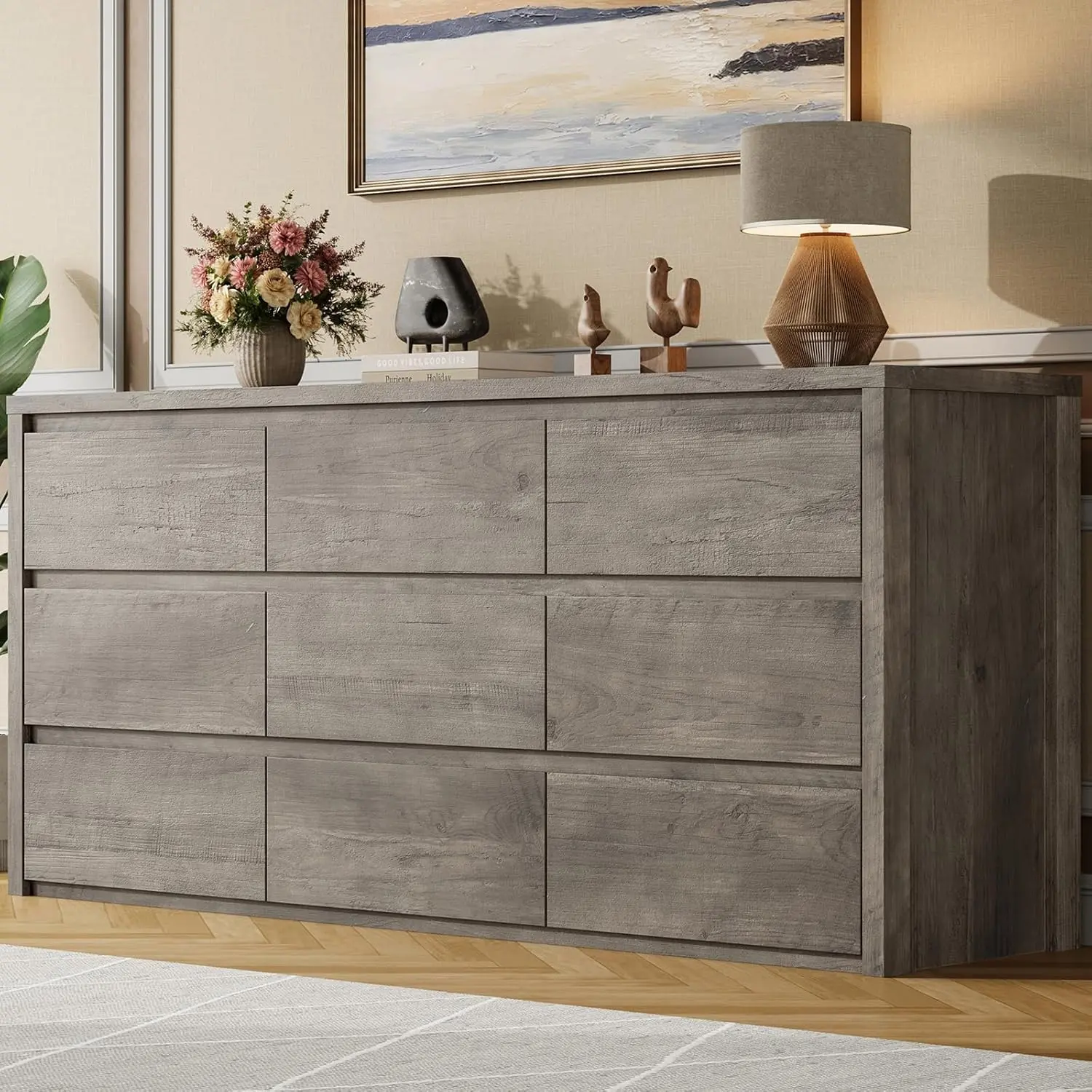 GARVEE 9-Drawer Wood Bedroom Dresser, Wide Large Chest of Drawers for Indoor Storage