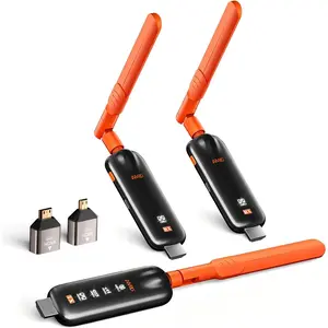 HDMI Transmitter and 2 Receivers,  656FT/200M Long Range, 5.8G, 4K Decode 1080P  Output,  HDMI Extender for PC Laptop Camera  Box to Multiple TVs Monitors Projectors