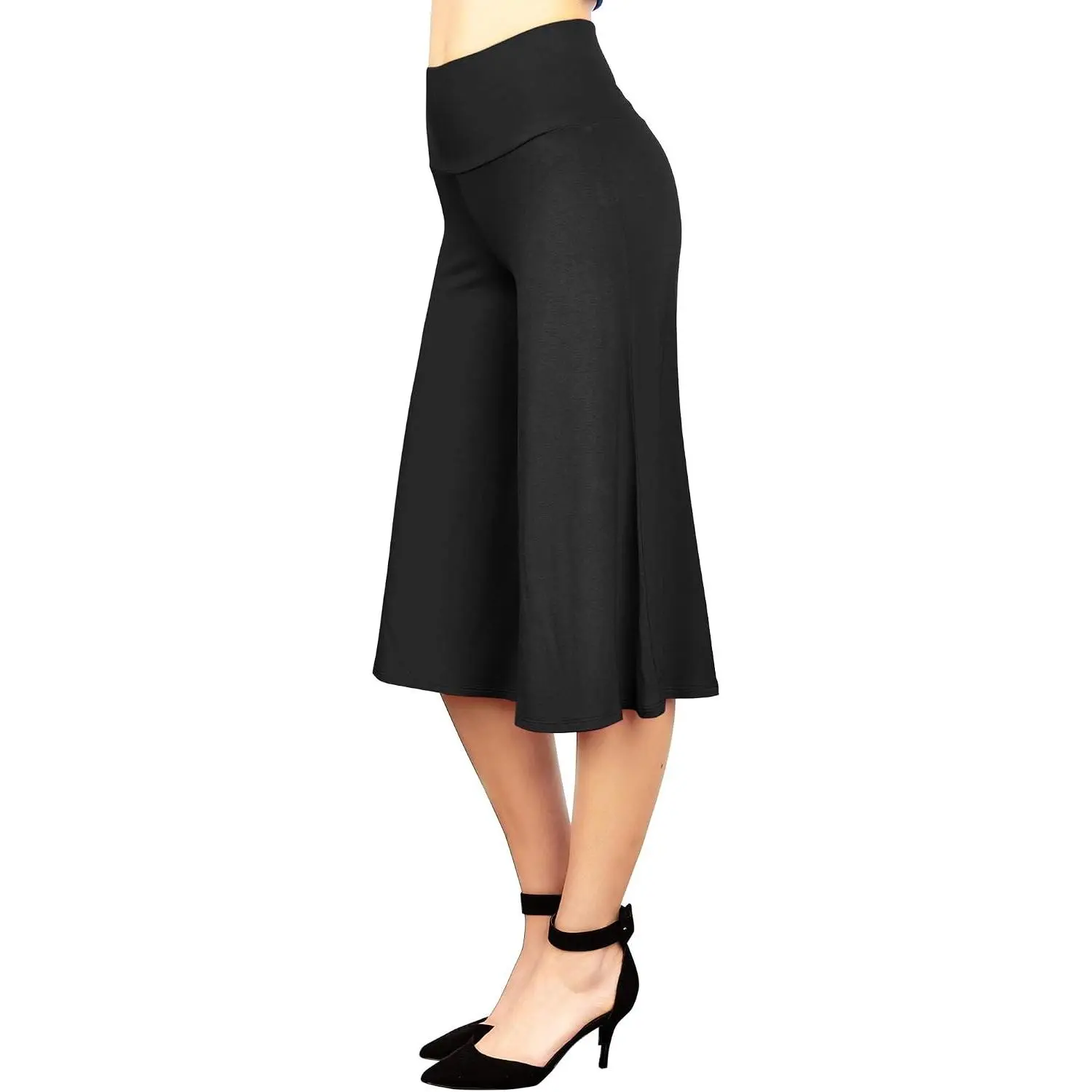 Women's Palazzo Culottes, High Waisted Casual Wide Leg Pants with a Pull-On Elastic Waist, Lightweight Drapey Stretch Fabric