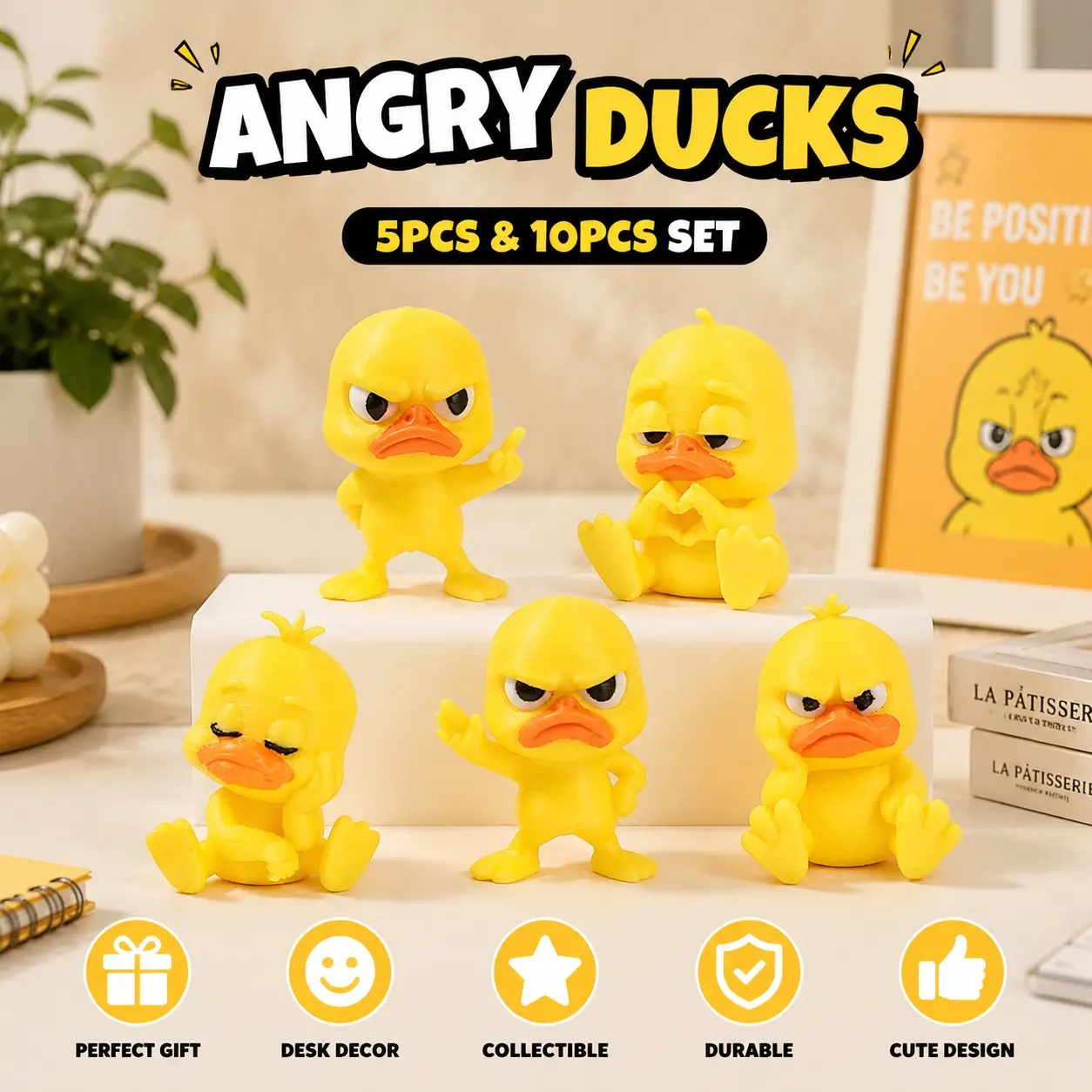 5pcs/10pcs 3D Printed Angry Duck Ornaments, Decor Figurine Ornaments, Decorative Figurines, Unique Home Decor, Perfect Gift Idea, Durable and Fashionable Design, Cute Animal Theme