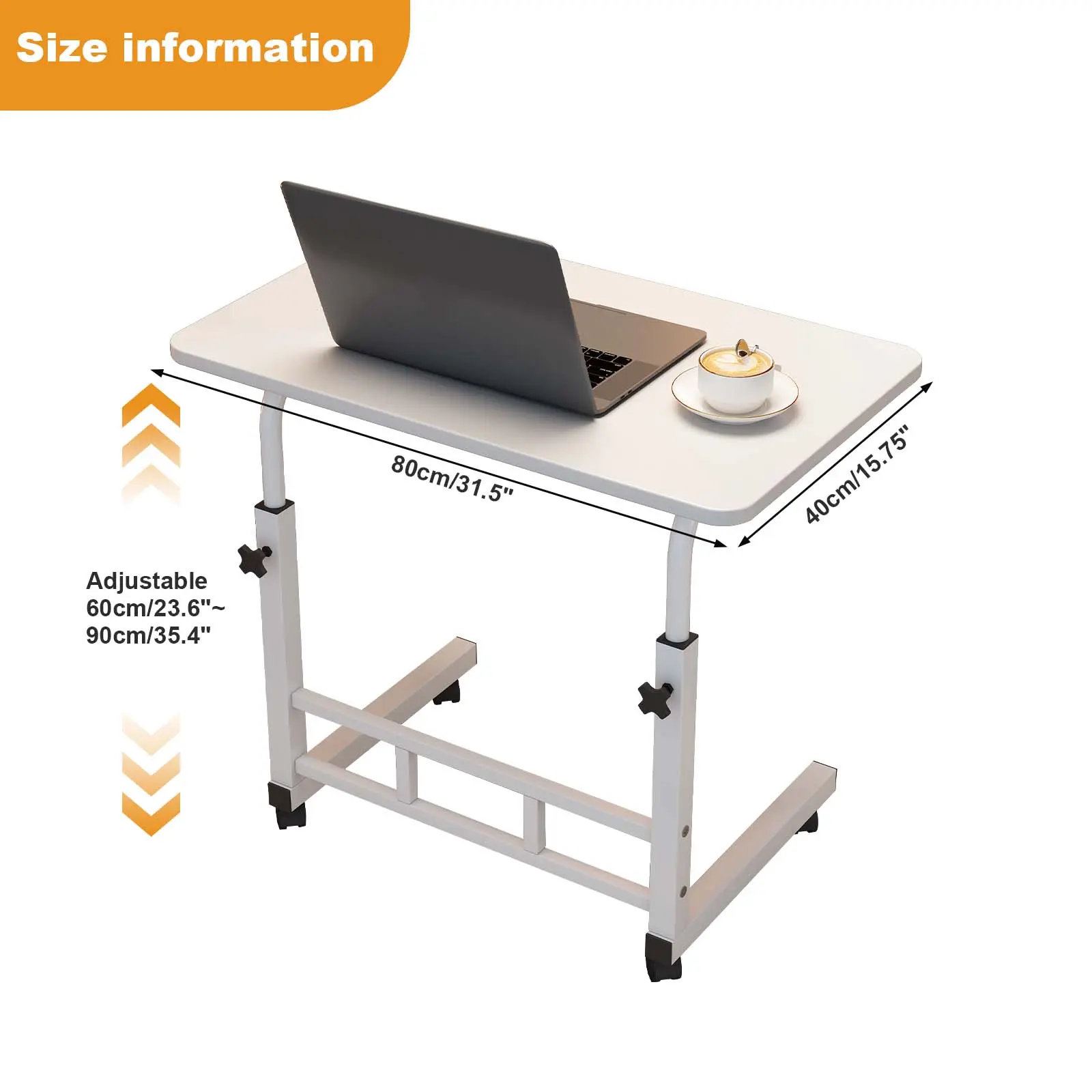 32" Small Adjustable Standing Desk with Wheels – Portable Height Adjustable Rolling Laptop Table – Mobile Computer Desk for Home Office, Study, Bedroom