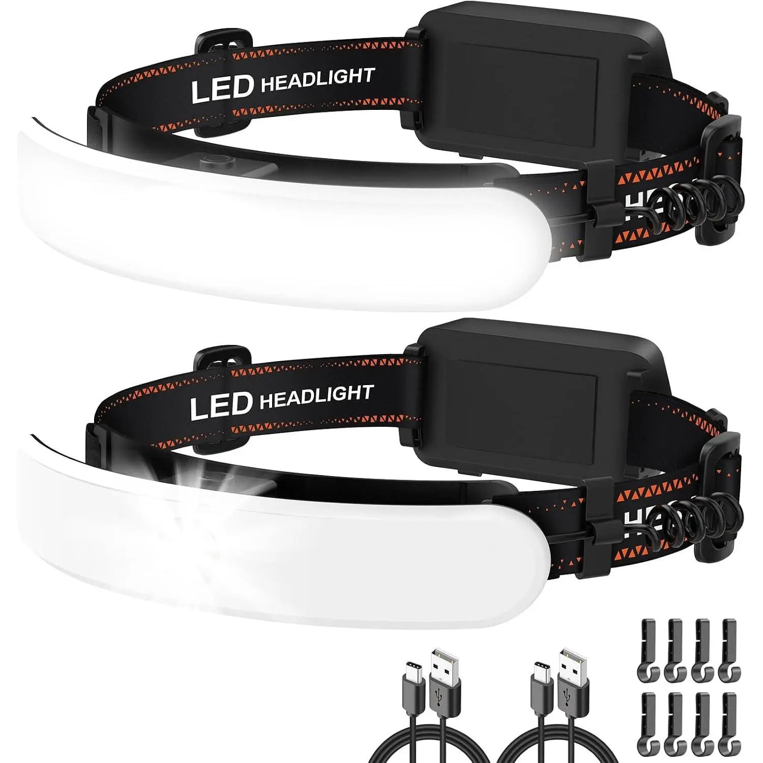 Rechargeable Headlamp 1800 High Lumen, 230° Wide Beam Super Bright Head Lamp, 6 Mode Head Lights for Forehead, 90° Rotatable Headlight, LED Headlamps for Adults Mechanic Hardhat Camping 2PackGift