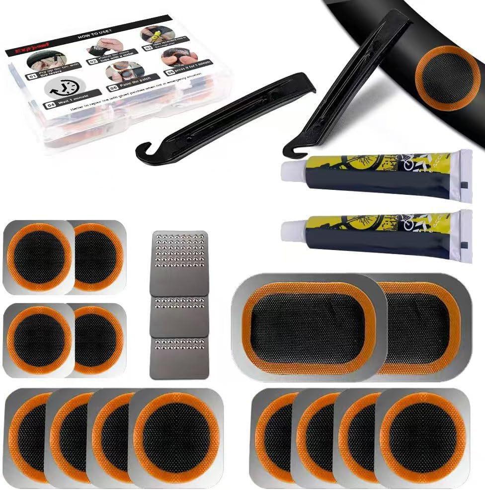 Universal Portable Bicycle Tire Repair Kit with Cold Patch Glue for All Bike Types