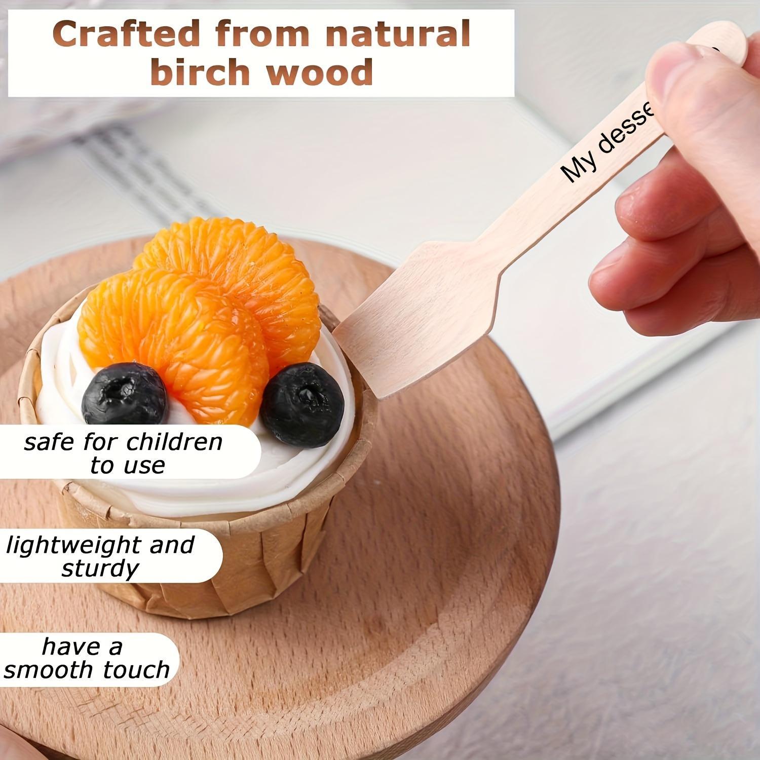 200pcs Personalized Wooden Dessert Spoons, Laser-Engraved Disposable Tasting Square Spoons for Bath Salts, Teaspoons for Honey, Suitable for Christmas, Birthdays, Weddings, And Family Coffee Dessert Dining