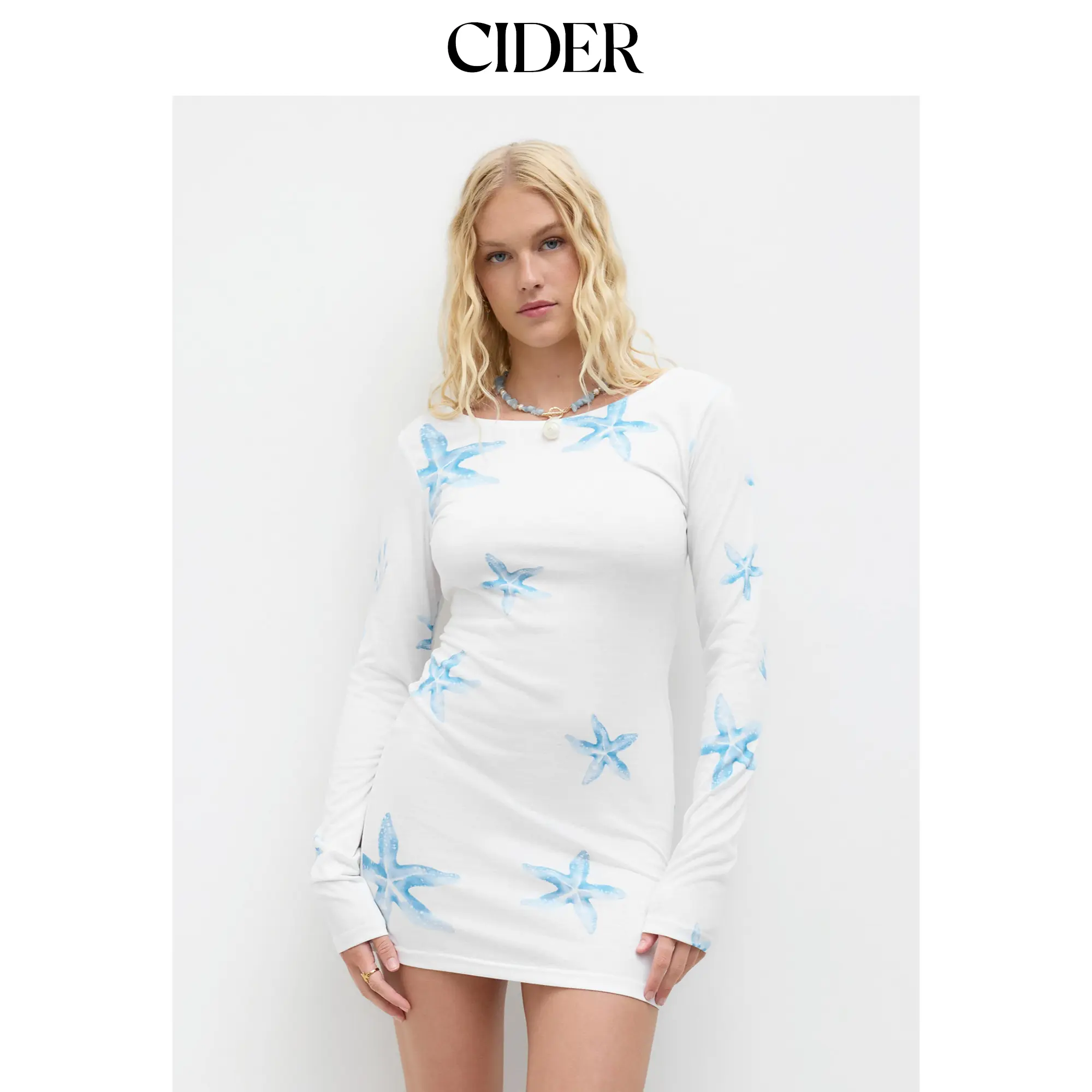 Cider Starfish Graphic Knotted Backless See-through Cover Up Dress SohoChic