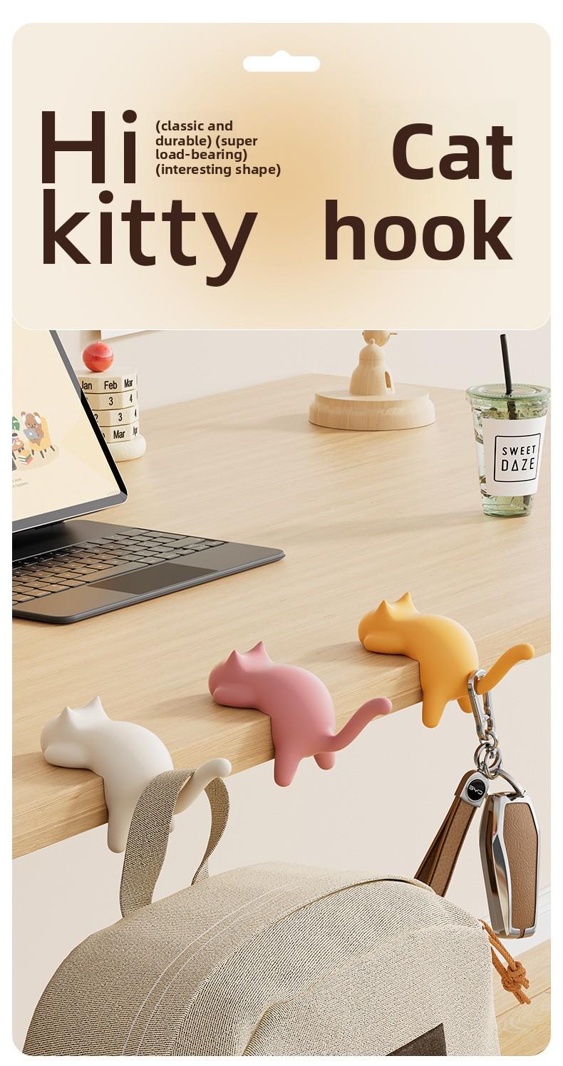 【4 pack】Cat-shaped bag hook, no-trace, no-drill, multifunctional side hanger for elementary school students' desks