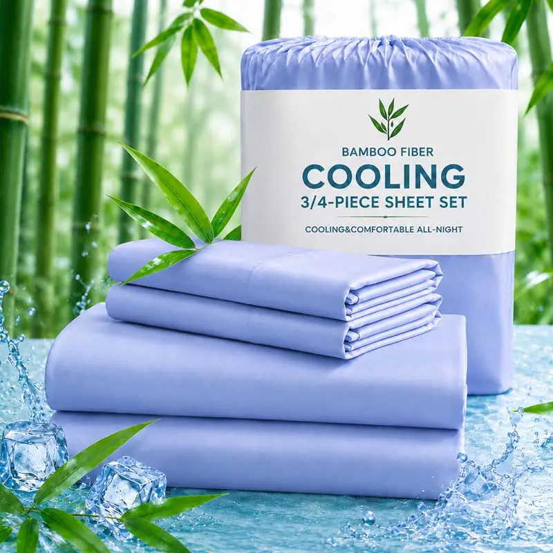 OS OMYSTYLE 3/4 Pcs Cooling Bamboo Bed Sheet Set, Breathable & Ultra Soft ，cool-touch&colorfast Bedding Set with 16" Deep Pocket Elastic Fitted Sheet,Moisture-Wicking Comfort for Hot Sleepers, Flat Sheet and Pillowcase(s), Children Bedroom Decor for Kids