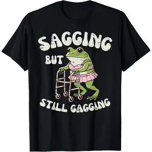 Men's & Women's Cotton Breathable Short-Sleeve Print Casual Sports Top, Soft Graphic Animal T-Shirt with Sagging But Still Gagging Frog Funny Cringe Meme Design