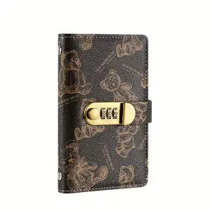 Women's Password Lock Wallet, Cartoon Bear Printed High-Quality Notebook - 50-Page Cash Budget Ledger, Daily Planner, 3.5"x2.2" Portable Savings Organizer