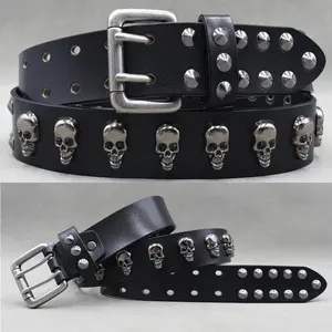 Designer Brand Belt Men Rivet Real Leather Pin Belt Male Black Rock Genuine Leather Cowhide Luxury Punk Belt Jeans