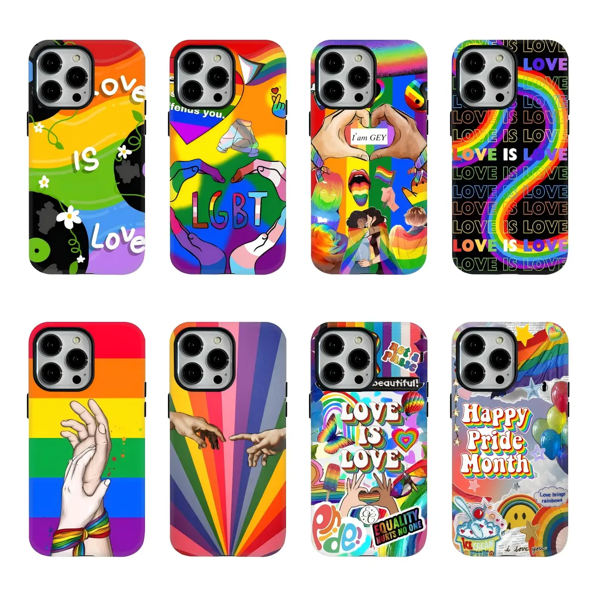LGBT Phone Cases Love Is Love Glossy 2-IN-1 Film Shells Phone Cases For iPhone 17 16 15 14 13 12 11 Promax Pro Air Plus Shockproof Cover Protection Gifts For Friends