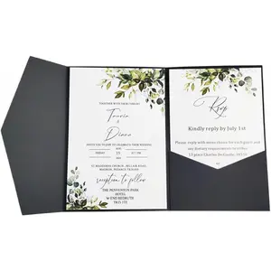 Invitation Card Pocket With Envelope For Wedding Birthday Bridal Shower 20 sets (black)