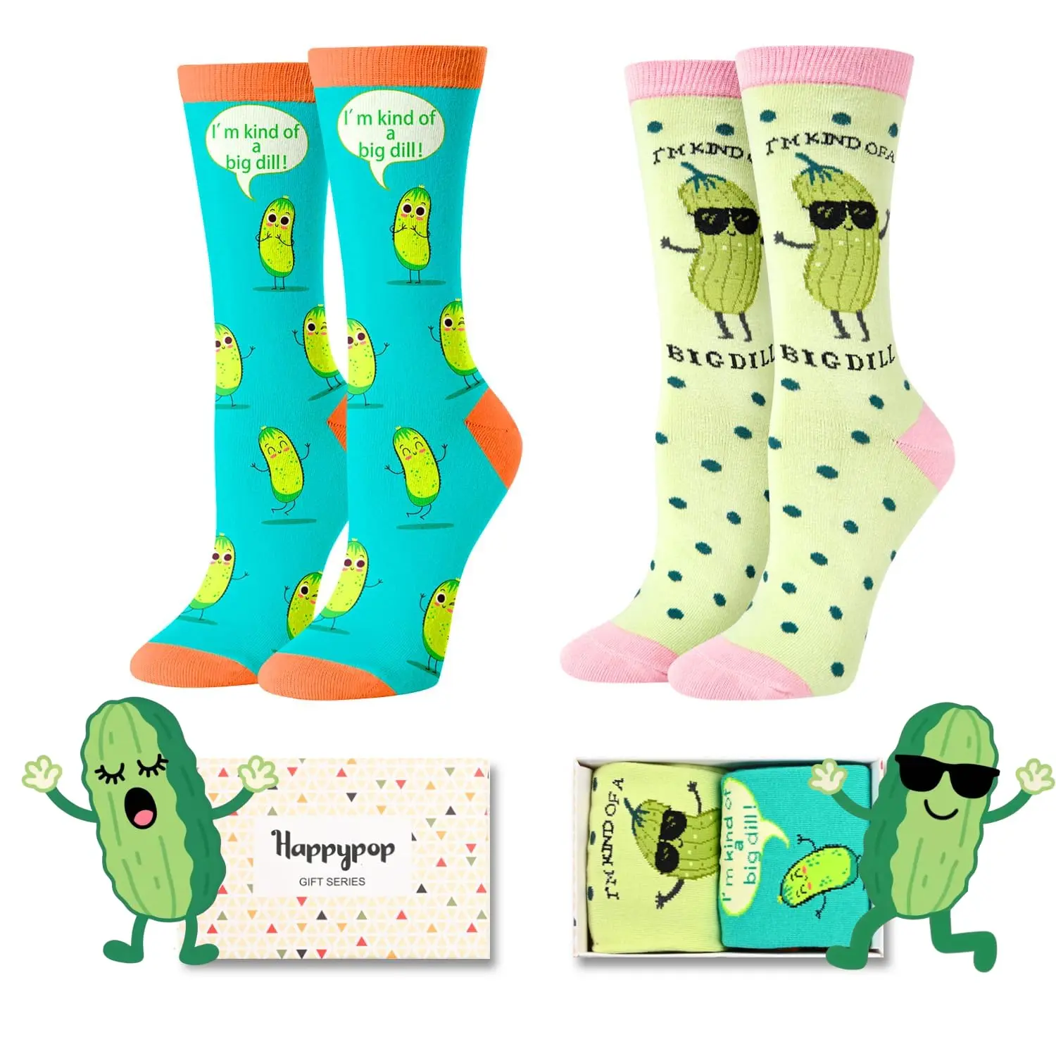 HAPPYPOP Two Pairs Funny Gifts for Women, Pickle Gifts Pickle Socks, Gifts for Mom Aunt Her, Pun Socks