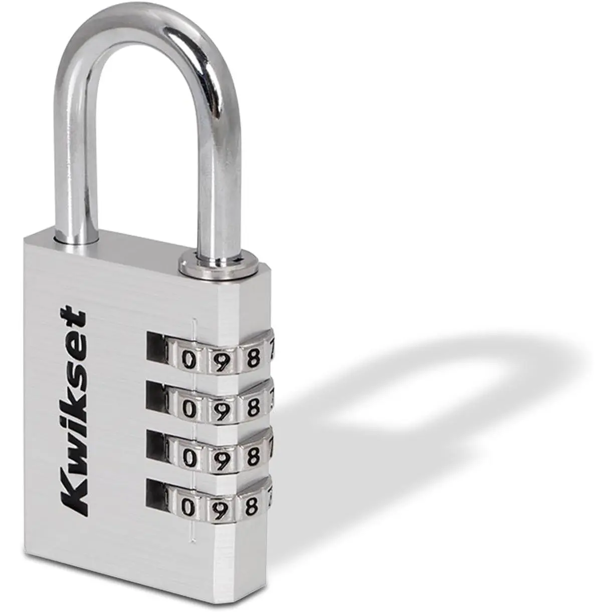 Aluminum Resettable 4-Digit Combination Padlock, Shed and Gate Lock, 1-1/2 in Body, 1-3/16 in Shackle, 1 Pack, Silver