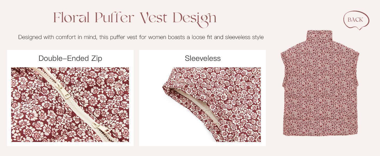 Imily Bela Womens Floral Oversized Puffer Vest Cap Sleeve Winter Warm Puffy Quilted Jackets Coat